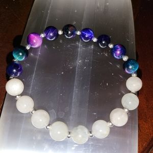 Galaxy Tigers Eye & White Moonstone Crystal Bracelet